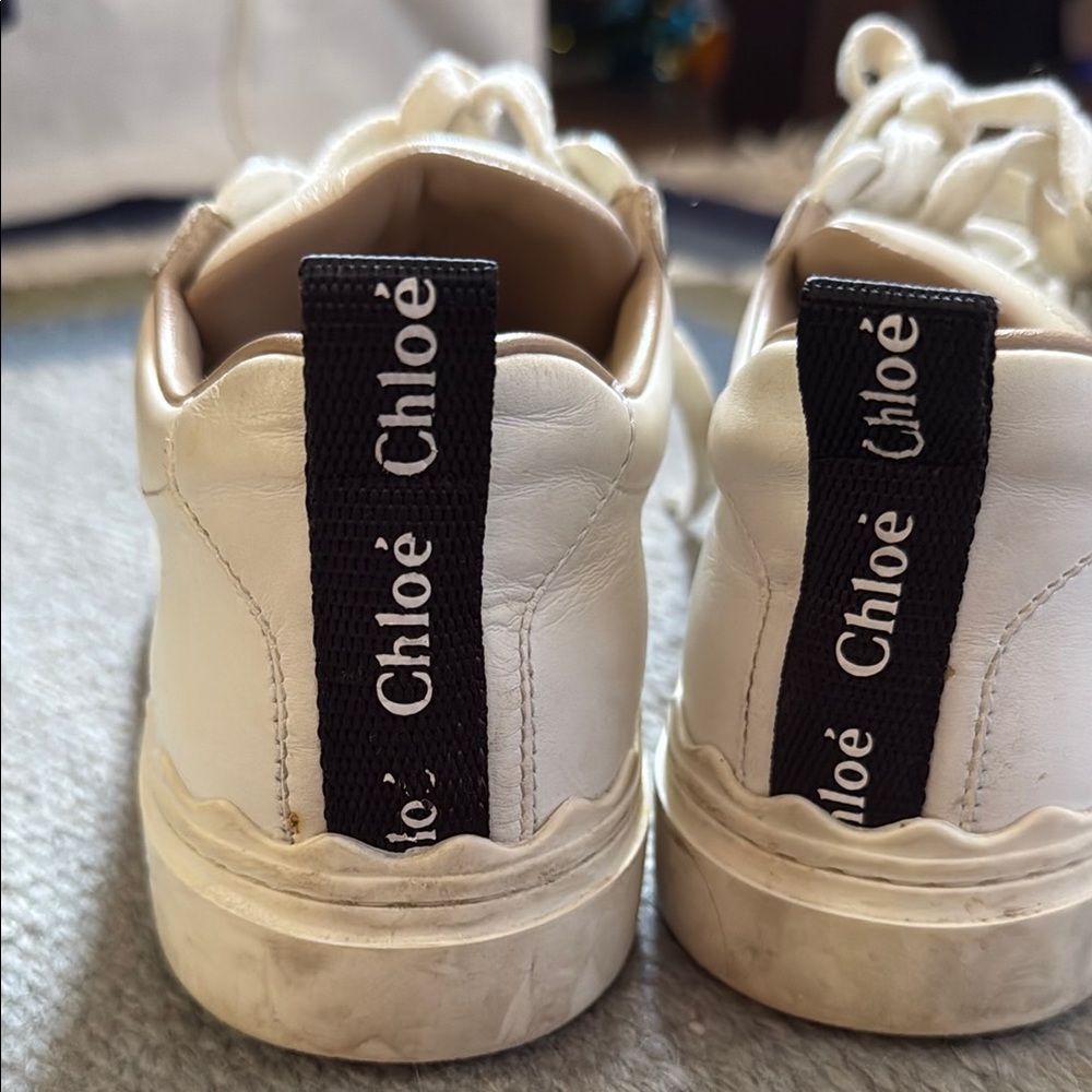 Chloe Scalloped Leather White Sneakers - Picture 2 of 4